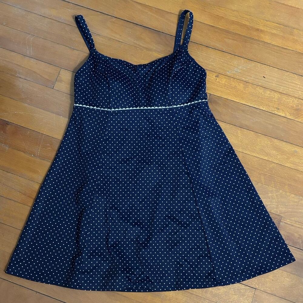 LL Bean Women’s Size 10 Skirted One Piece Swimsuit Bathing Suit Polka Dot Blue